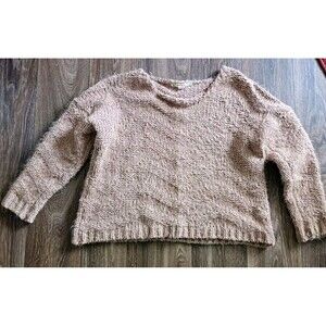 Chelsea & Violet Crop Top Sweater Tan Size Large Womens Chunky Knit Fisherman